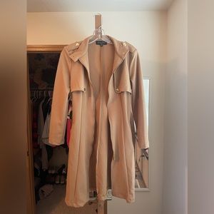 Like new, no tags but never worn! Cute, taupe, knee high, blazer/trench coat!